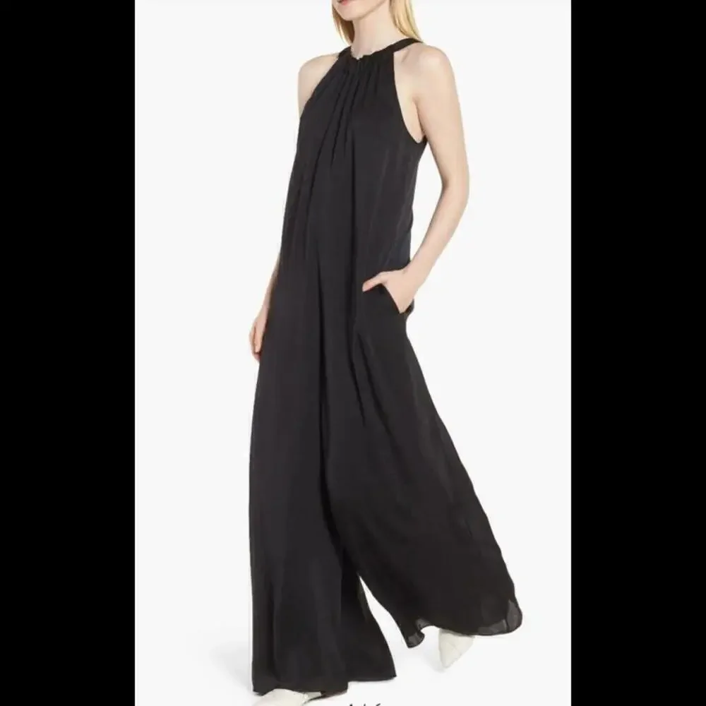 Lewit Black Halter Wide Leg Jumpsuit With Pockets Elegant Formal Size 8 - Picture 1 of 12